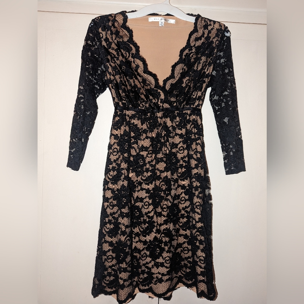 Xs Max Studio Black Lace Over Nude Dress